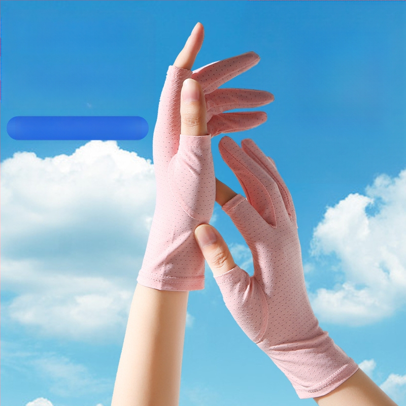 Suvised päikesekaitsega jääsiidist kindad naistele, õhukesed ultraviolettkindlad elastsed libisemiskindlad sõidukindad kahe sõrmega sõidukindad