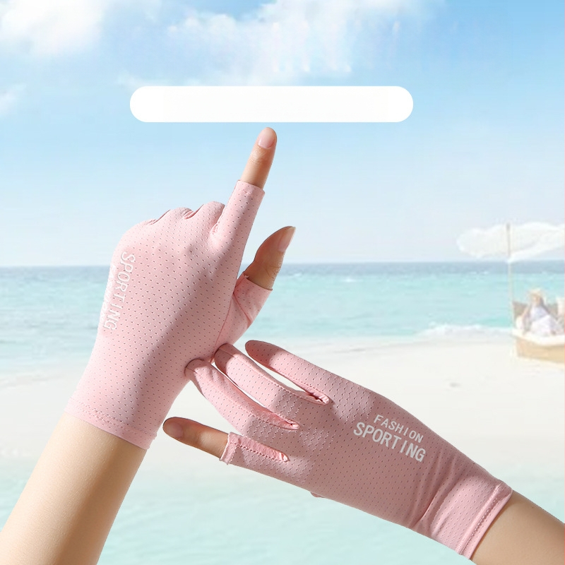 Suvised päikesekaitsega jääsiidist kindad naistele, õhukesed ultraviolettkindlad elastsed libisemiskindlad sõidukindad kahe sõrmega sõidukindad