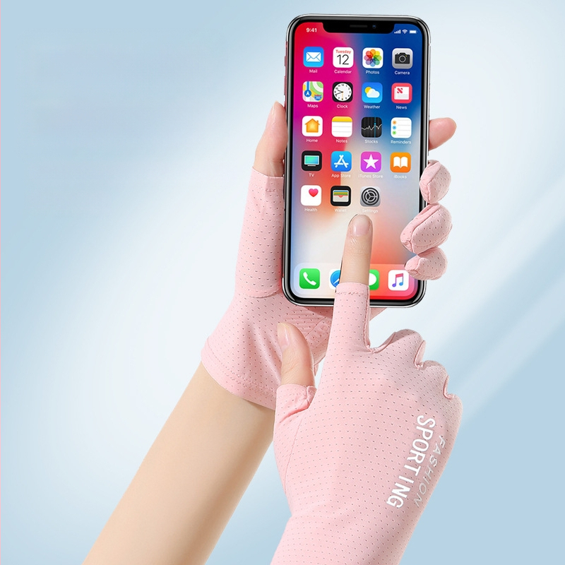 Suvised päikesekaitsega jääsiidist kindad naistele, õhukesed ultraviolettkindlad elastsed libisemiskindlad sõidukindad kahe sõrmega sõidukindad