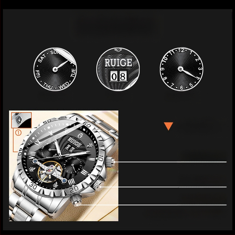 Klassikaline õõnes automaatne mehaaniline käekell meeste roostevabast terasest hoorattaga kuulus kell veekindel mood meeste käekell