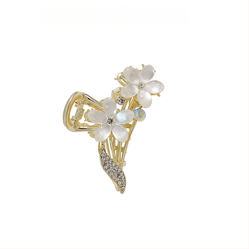 Tavaszi és nyári legkelendőbb opálvirágos hajtű női, gyönyörű, közepes méretű, hajcsatos, hátsó fejpántos fejdísz, ötvözött hajdíszek