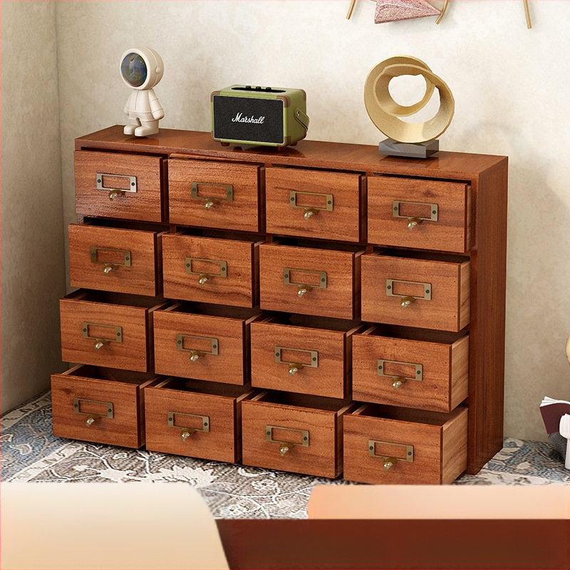 Vintage fa fiókos teatároló doboz asztali ékszerdoboz kiegészítő szervező többrétegű téglalap alakú tizenhat rekeszes tömör fa