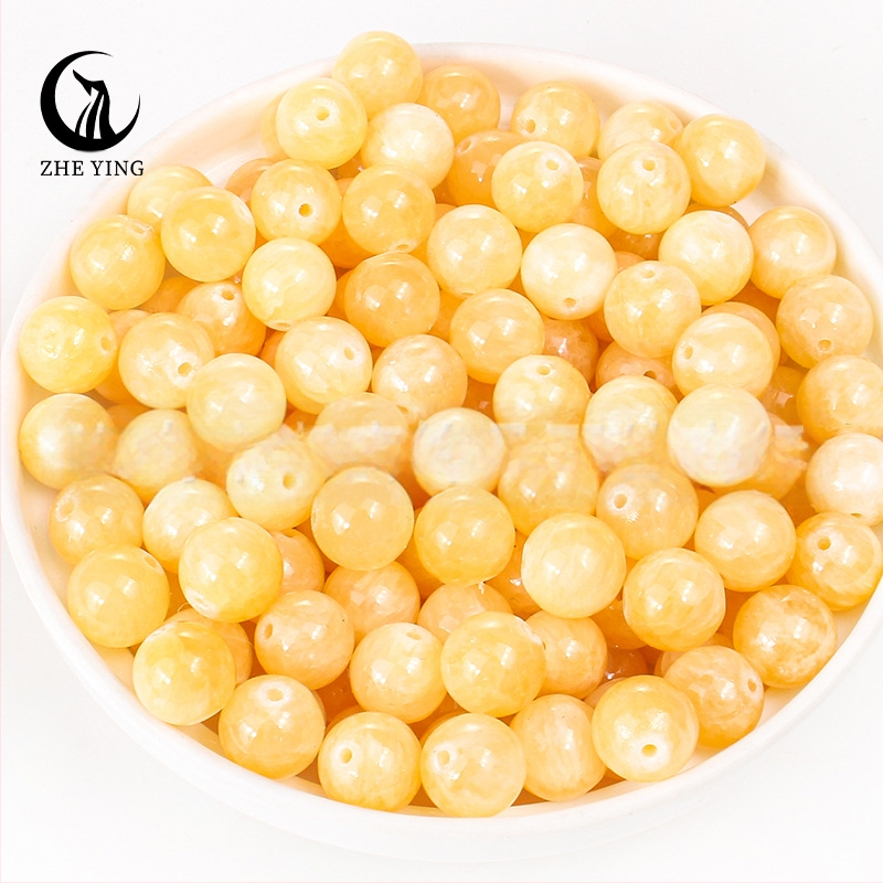 Természetes kőből készült kerek gyöngyök bézs színű jáde gyöngyök bézs színű jáde ékszerek gyöngyös barkács karkötő kalcit