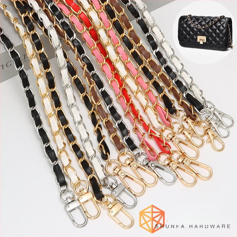 Nauja aliuminio grandinėlės odinė rankinė su metaline virvele, „Chanel“ stiliaus rankinė per petį, PU odos grandinėlė per petį.