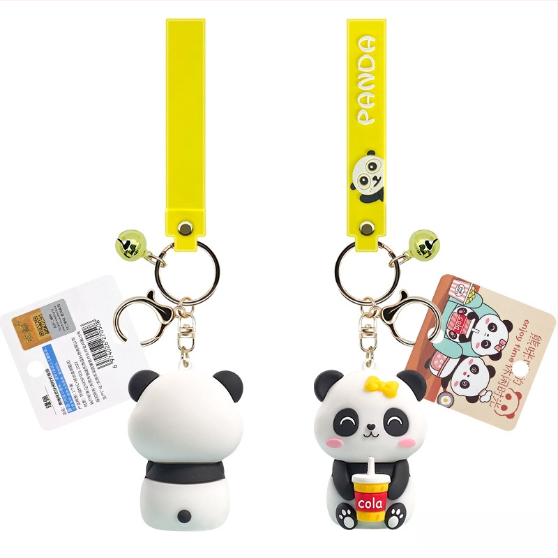 Autós panda kulcstartó baba kulcstartó aranyos rajzfilm medál 3D ajándék ajándék baba dísz nagykereskedelem