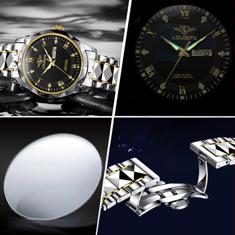 Louis Fans Šveices pavisam jauns vīriešu kvarca pulkstenis ar ūdensizturīgu, mirdzošu kalendāru un korejiešu stila luksusa pulksteni TikTok