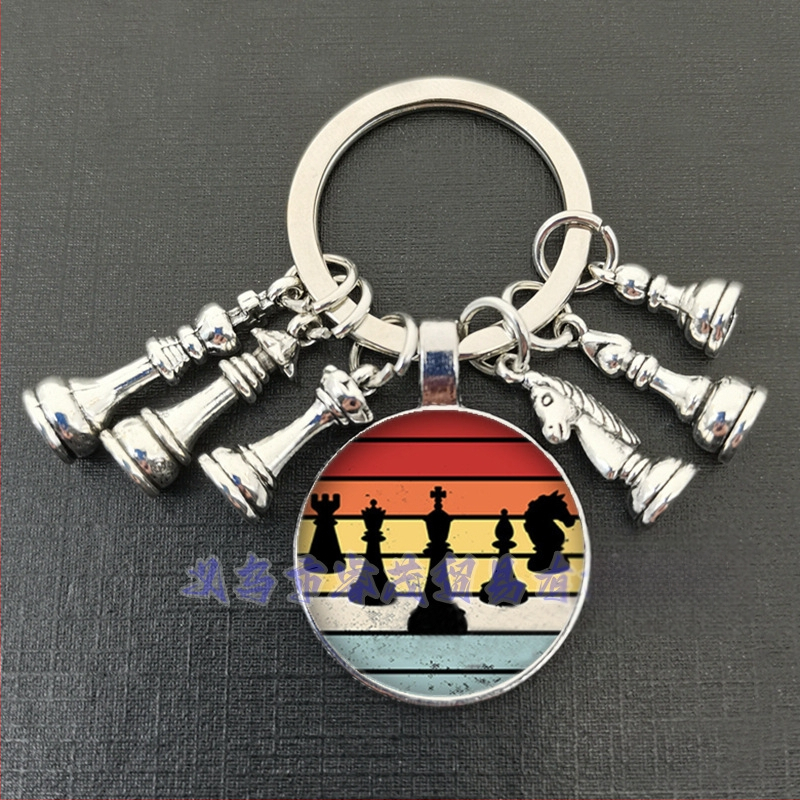 Királynő ló és ló elefánt katona sakk medál kulcstartó idő drágakő ékszer ajándék kulcstartó