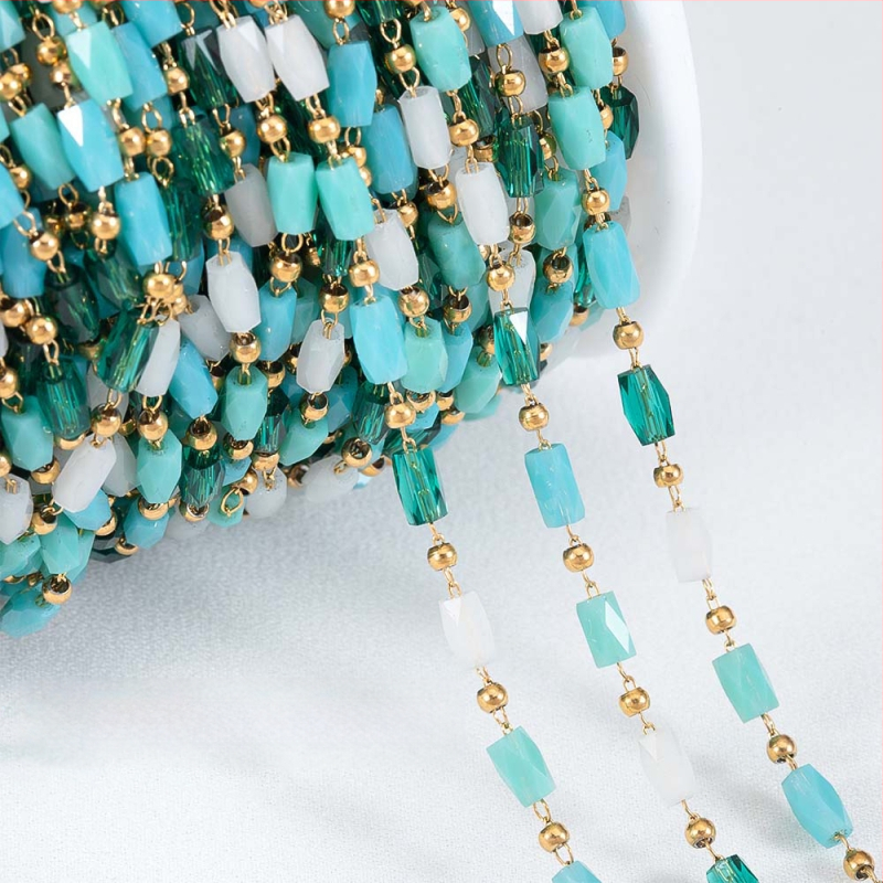 Bohém vegyes színű négyzet alakú gyöngylánc rozsdamentes acél kristály négyzet alakú gyöngygömb lánc DIY nyaklánc karkötő ékszer kiegészítők