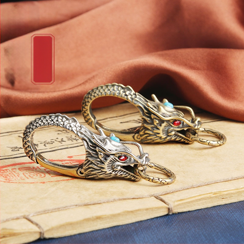 Tiszta réz csaptelep autós kulcstartó gyémánt türkiz sárkánykirály férfi fém derékig érő kreatív nemzeti dagály réz csat nagykereskedelem