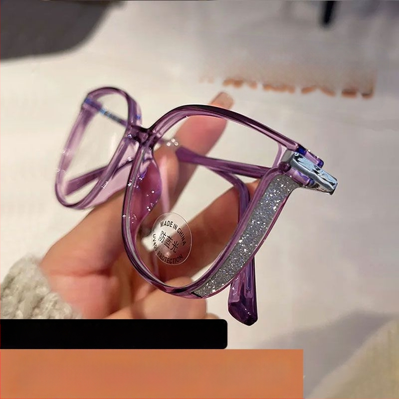 Kék fény elleni olvasószemüveg gyémánt villogó kerettel, nagy arcformára tervezett, karcsúsító, egyszerű szépségápolási tárgy, női nagy keretes, virágmintás szemüveg