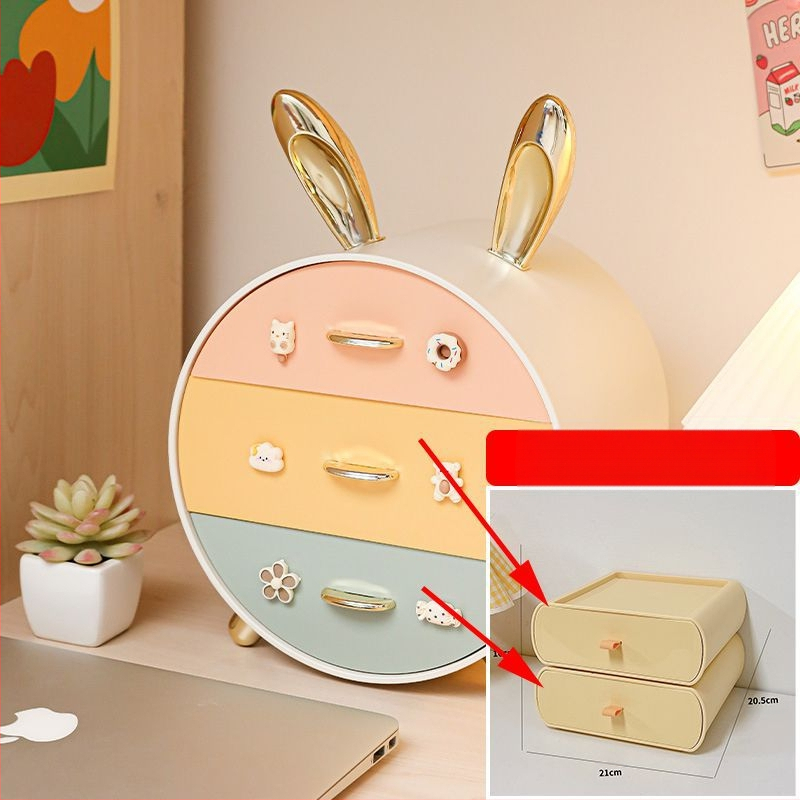 Nyuszi gyerek hajtűs asztali tárolódoboz, többrétegű, fiókos lány diákkollégiumi kozmetikai ékszertároló doboz