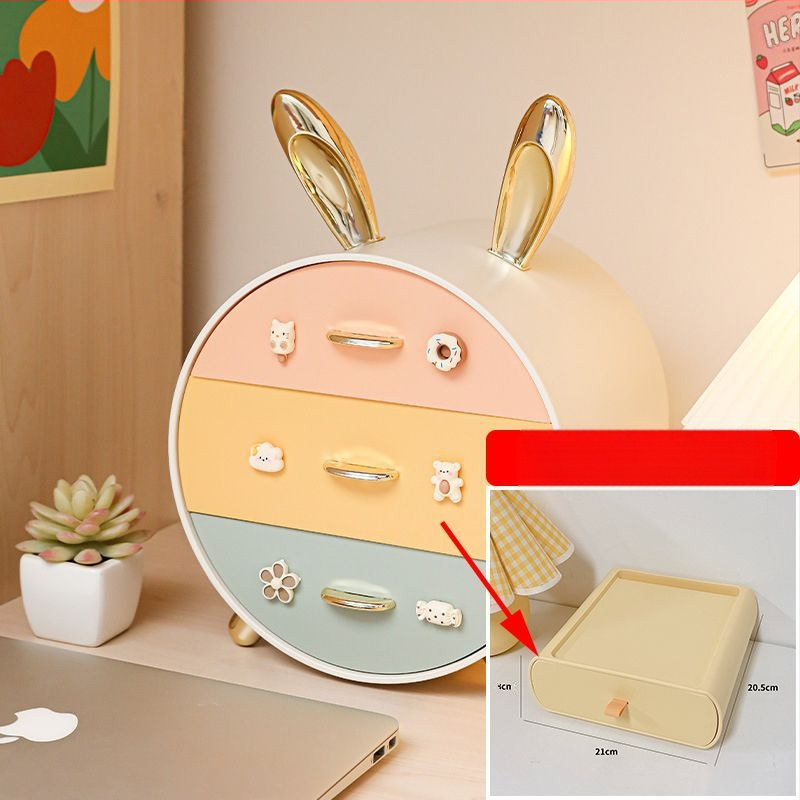 Nyuszi gyerek hajtűs asztali tárolódoboz, többrétegű, fiókos lány diákkollégiumi kozmetikai ékszertároló doboz