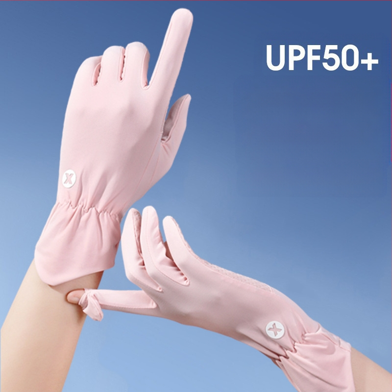 Naiste päikesekaitsekindad, suvised, õhukesed, lahtiste sõrmedega, keskmise pikkusega, Ice Silk, libisemiskindlad, UV-kaitsega.