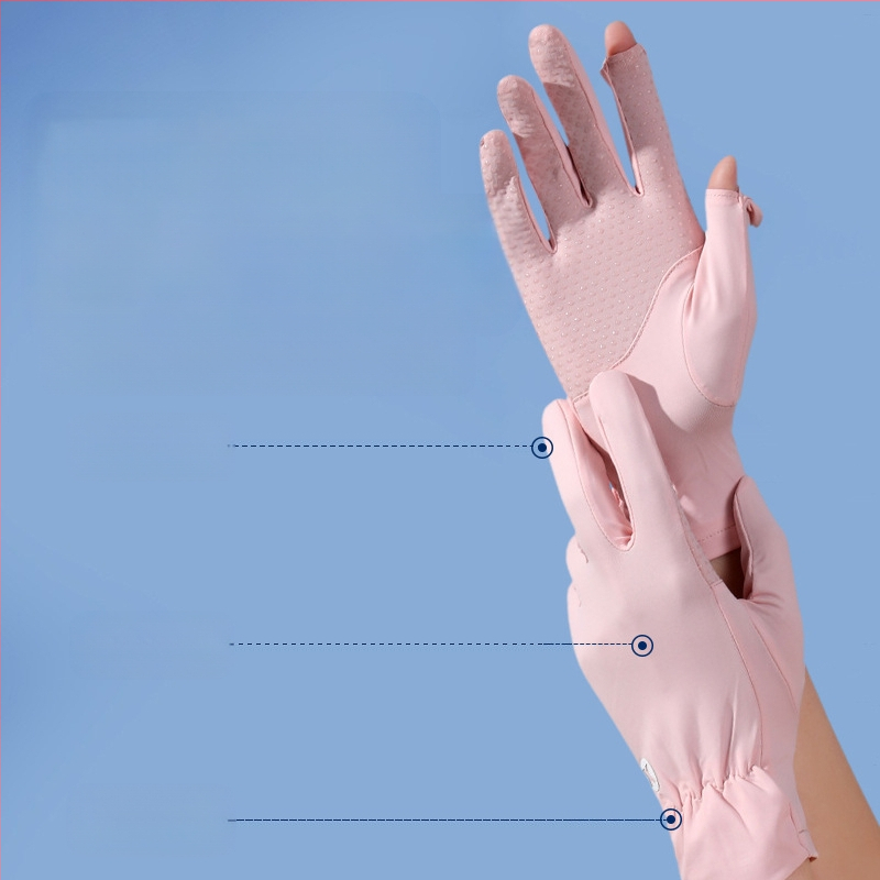 Naiste päikesekaitsekindad, suvised, õhukesed, lahtiste sõrmedega, keskmise pikkusega, Ice Silk, libisemiskindlad, UV-kaitsega.