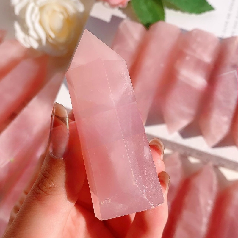 Naturaalne roosa kristall, kuusnurkne prisma, toores kivi, poleeritud üheharuline sammas, energiakolonnide kaunistused, piiriülene väliskaubandus, kuum müük, hulgimüük