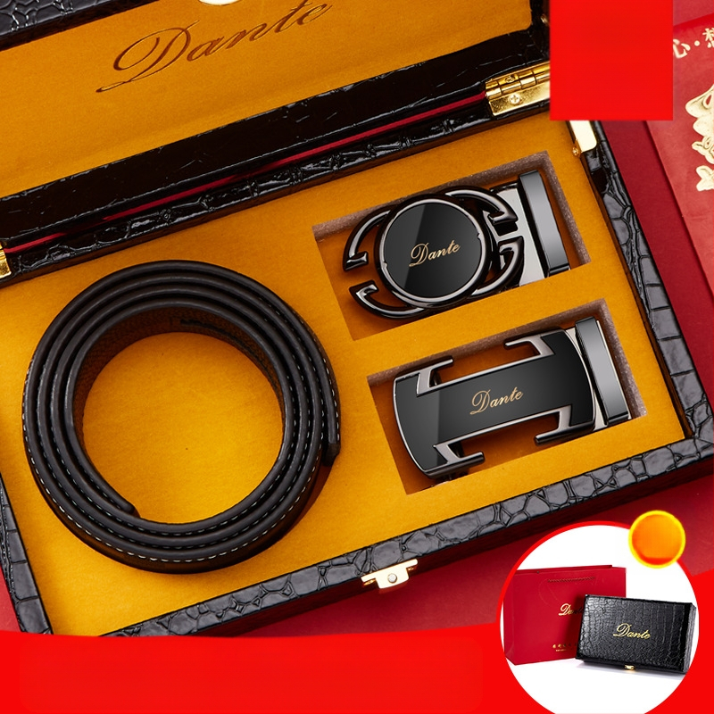 2024-es új, dupla csatos övszett, első rétegű marhabőrből készült, automata csatos férfi öv, valódi bőr nagykereskedelmi öv