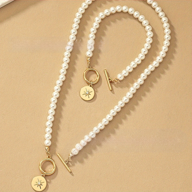 Euroopa ja Ameerika Ühendriikide piiriülene trend pärlmutterkäevõru kaelakee ülikond naiste nišš kerge luksus armastus rangluu kett hulgimüük