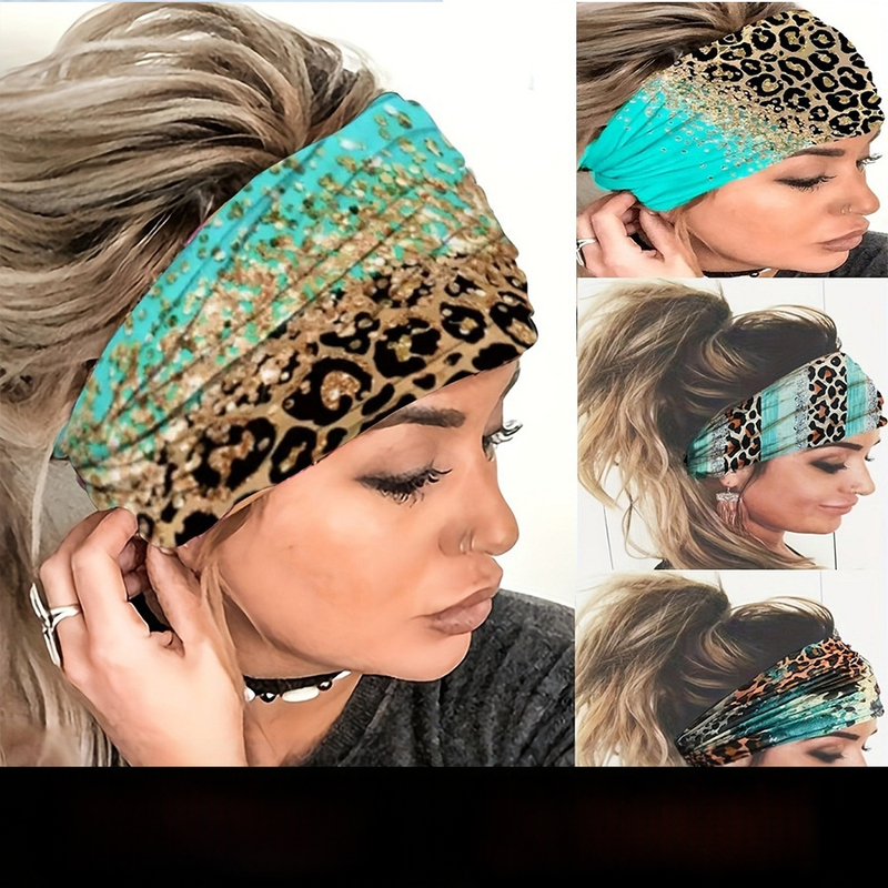 Határokon átnyúló Amazon hajpánt, európai és amerikai fejpánt, leopárdmintás, rugalmas, izzadságelnyelő izzadságszalag, széles, jóga fejpánt futáshoz