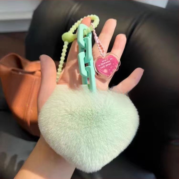 Szilikon szív alakú műnyuszi szőrme szerelmes lánc kulcstartó hátizsák medál pár dekoráció autó plüss kézzel készített medál