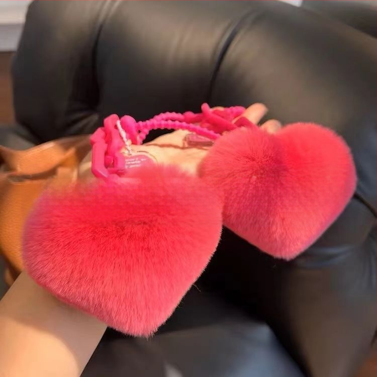 Szilikon szív alakú műnyuszi szőrme szerelmes lánc kulcstartó hátizsák medál pár dekoráció autó plüss kézzel készített medál