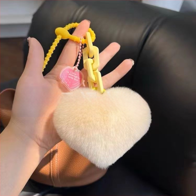 Szilikon szív alakú műnyuszi szőrme szerelmes lánc kulcstartó hátizsák medál pár dekoráció autó plüss kézzel készített medál