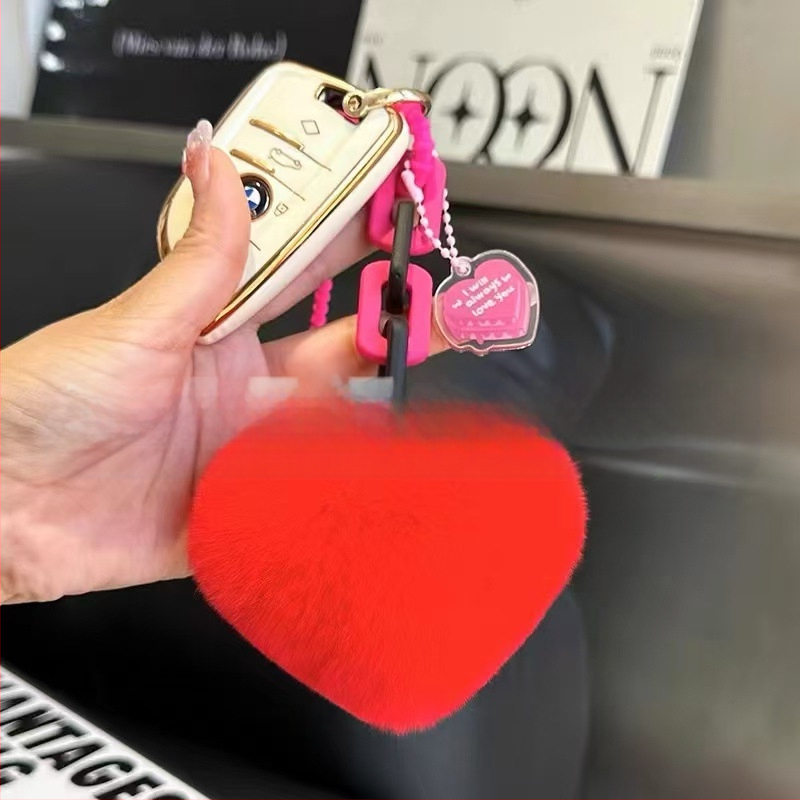 Szilikon szív alakú műnyuszi szőrme szerelmes lánc kulcstartó hátizsák medál pár dekoráció autó plüss kézzel készített medál
