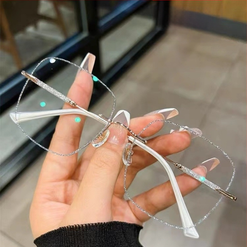 Új, keret nélküli, kék fény elleni presbyopiás szemüveg, divatos, élvonalbeli női szemüveg időseknek, TikTokon népszerű, gyémántbeágyazott presbyopiás szemüveg