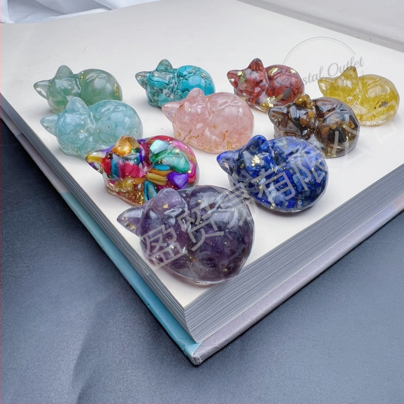 Természetes kristály kavics gyanta ragasztó cica fekvő macska díszek határokon átnyúló forró külkereskedelmi ellátás nagykereskedelem