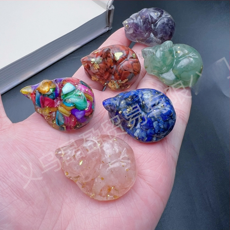 Természetes kristály kavics gyanta ragasztó cica fekvő macska díszek határokon átnyúló forró külkereskedelmi ellátás nagykereskedelem