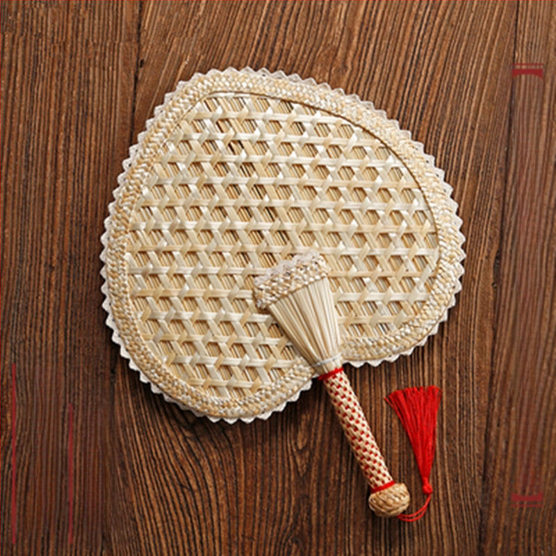 Ръчно плетен ветрилообразен вентилатор от пшенична слама в старомоден голям ветрилообразен кръгъл ветрилообразен вентилатор от банан, плетен от слама, летен, детски, преносим, класически китайски стил