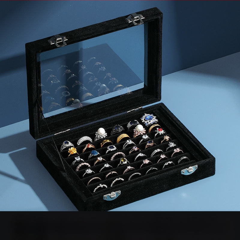 Žiedų dėžutė, flanelinė papuošalų laikymo dėžutė, auskarai, karoliai, papuošalų dėžutė, didelė talpa, dulkėms atspari papuošalų demonstracinė dėžutė su dangteliu