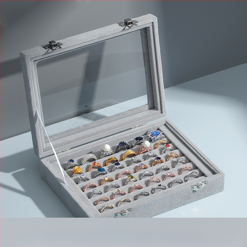 Žiedų dėžutė, flanelinė papuošalų laikymo dėžutė, auskarai, karoliai, papuošalų dėžutė, didelė talpa, dulkėms atspari papuošalų demonstracinė dėžutė su dangteliu