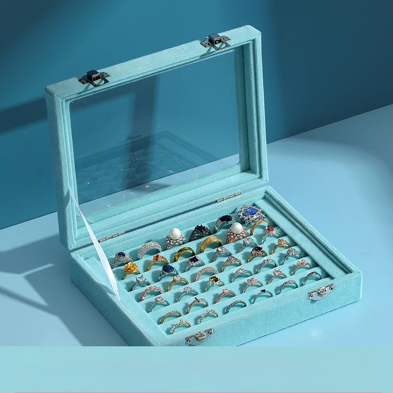 Žiedų dėžutė, flanelinė papuošalų laikymo dėžutė, auskarai, karoliai, papuošalų dėžutė, didelė talpa, dulkėms atspari papuošalų demonstracinė dėžutė su dangteliu