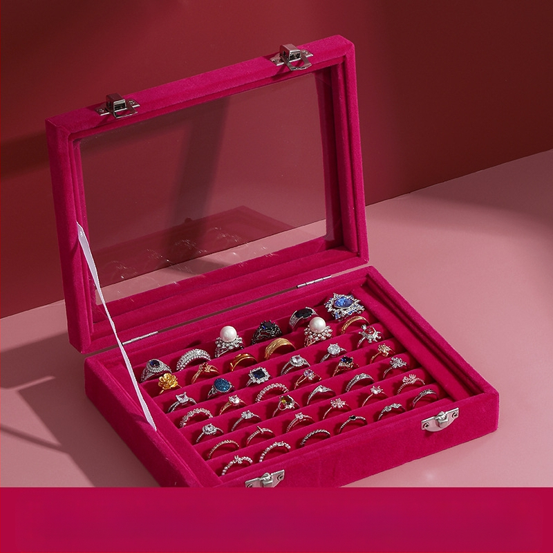 Žiedų dėžutė, flanelinė papuošalų laikymo dėžutė, auskarai, karoliai, papuošalų dėžutė, didelė talpa, dulkėms atspari papuošalų demonstracinė dėžutė su dangteliu