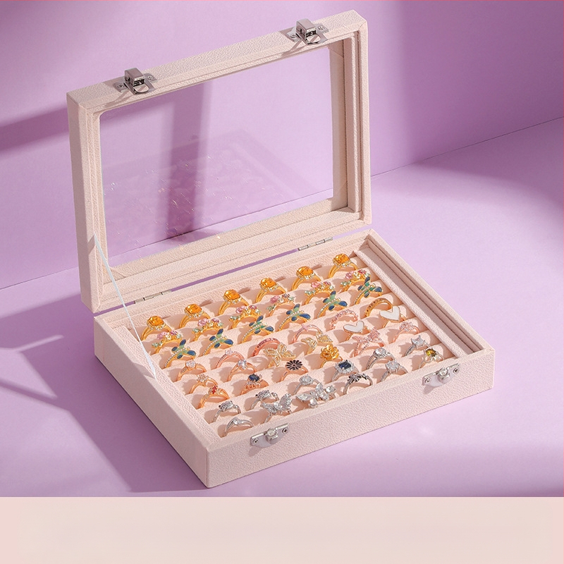 Žiedų dėžutė, flanelinė papuošalų laikymo dėžutė, auskarai, karoliai, papuošalų dėžutė, didelė talpa, dulkėms atspari papuošalų demonstracinė dėžutė su dangteliu
