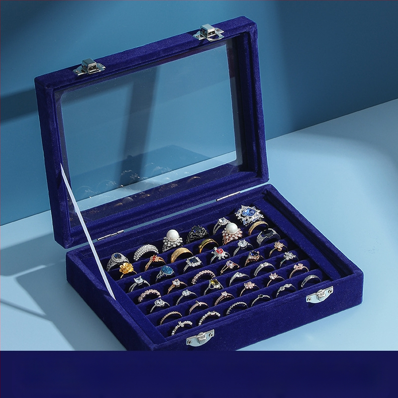 Žiedų dėžutė, flanelinė papuošalų laikymo dėžutė, auskarai, karoliai, papuošalų dėžutė, didelė talpa, dulkėms atspari papuošalų demonstracinė dėžutė su dangteliu