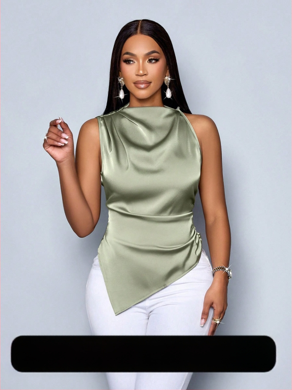 Európai és amerikai külkereskedelmi női nyári szatén ing, női aszimmetrikus szatén ing, női top design, Sense Niche