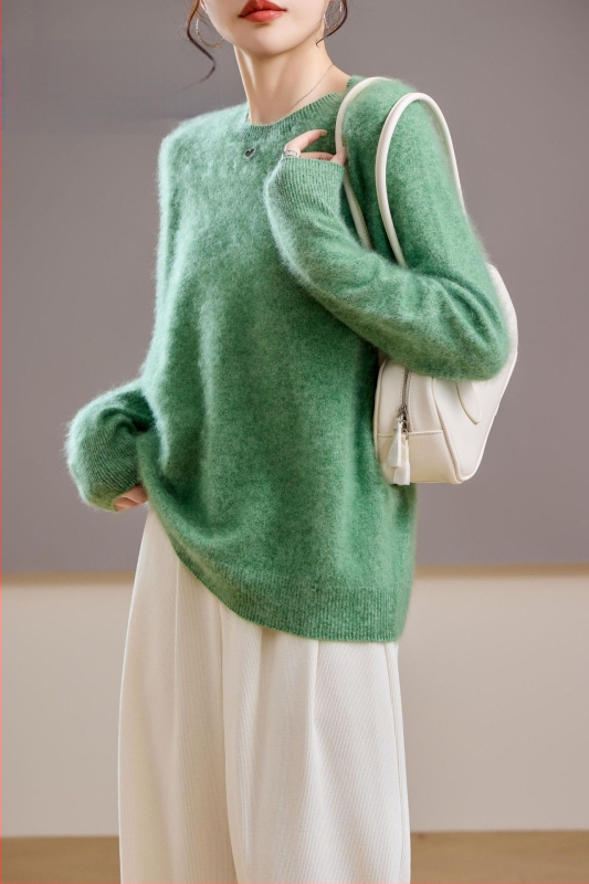 [Serie Fleece] Pulover din cașmir periat fără cusături, 5% cașmir, 95 lână, cu guler rotund/decolteu în V, 25 de ani nou