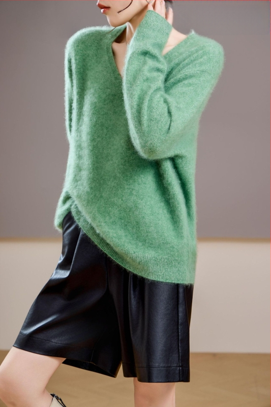 [Serie Fleece] Pulover din cașmir periat fără cusături, 5% cașmir, 95 lână, cu guler rotund/decolteu în V, 25 de ani nou