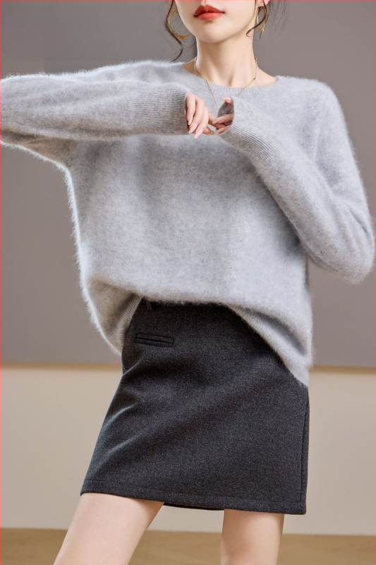 [Serie Fleece] Pulover din cașmir periat fără cusături, 5% cașmir, 95 lână, cu guler rotund/decolteu în V, 25 de ani nou