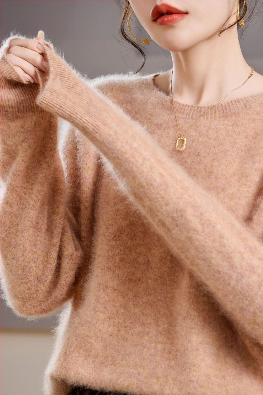 [Serie Fleece] Pulover din cașmir periat fără cusături, 5% cașmir, 95 lână, cu guler rotund/decolteu în V, 25 de ani nou