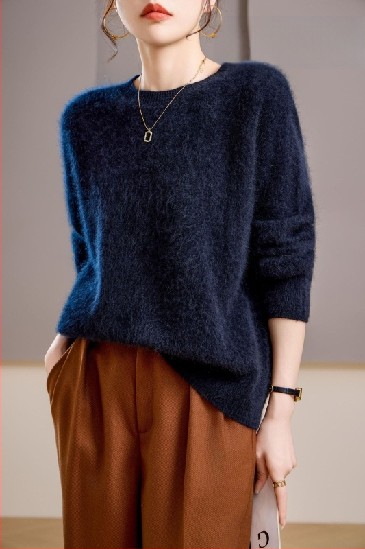 [Serie Fleece] Pulover din cașmir periat fără cusături, 5% cașmir, 95 lână, cu guler rotund/decolteu în V, 25 de ani nou