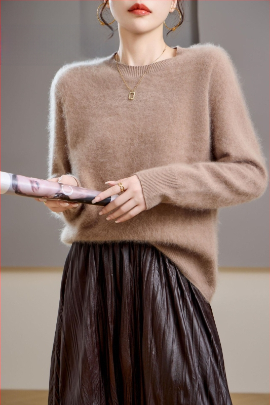 [Serie Fleece] Pulover din cașmir periat fără cusături, 5% cașmir, 95 lână, cu guler rotund/decolteu în V, 25 de ani nou