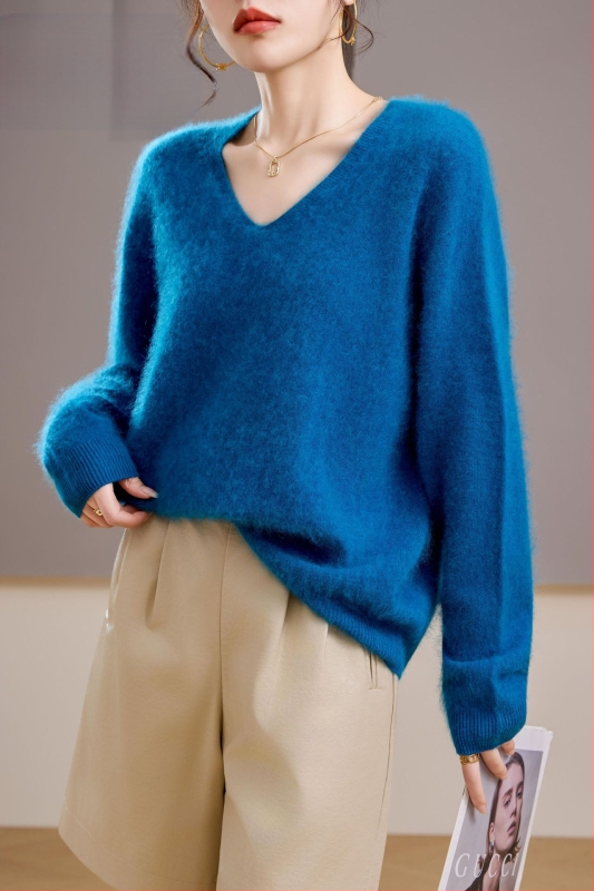 [Serie Fleece] Pulover din cașmir periat fără cusături, 5% cașmir, 95 lână, cu guler rotund/decolteu în V, 25 de ani nou