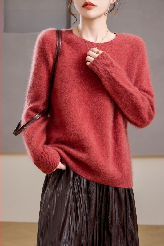 [Serie Fleece] Pulover din cașmir periat fără cusături, 5% cașmir, 95 lână, cu guler rotund/decolteu în V, 25 de ani nou