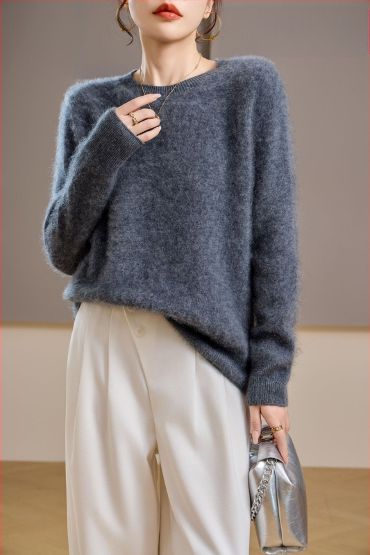 [Serie Fleece] Pulover din cașmir periat fără cusături, 5% cașmir, 95 lână, cu guler rotund/decolteu în V, 25 de ani nou