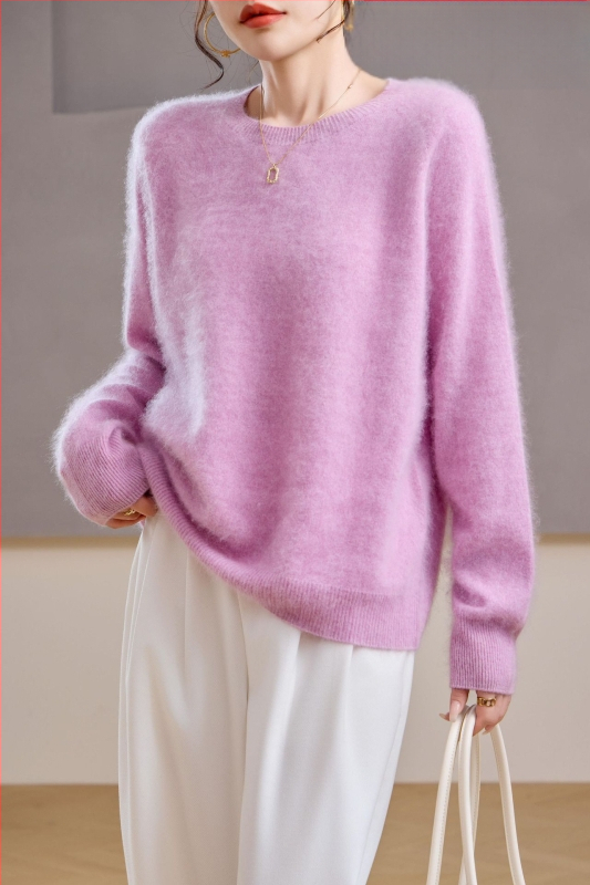 [Serie Fleece] Pulover din cașmir periat fără cusături, 5% cașmir, 95 lână, cu guler rotund/decolteu în V, 25 de ani nou