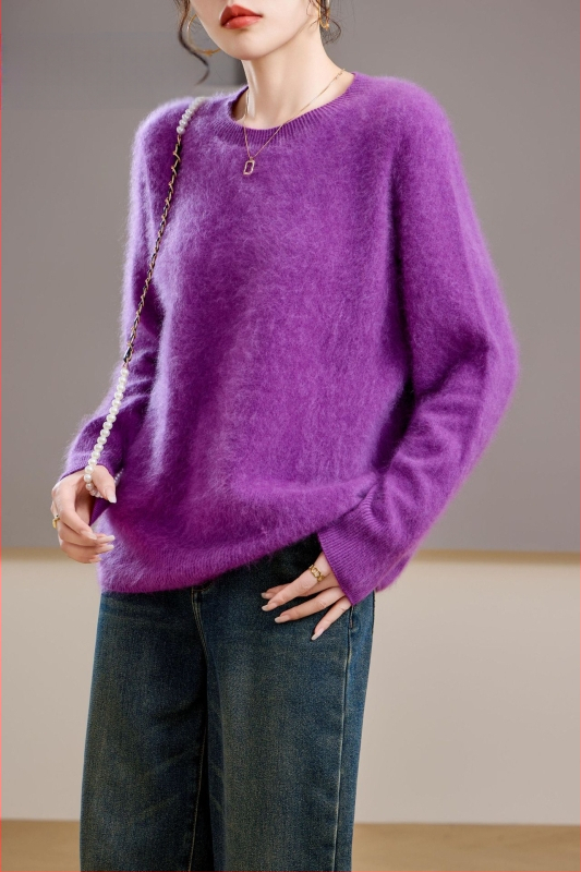 [Serie Fleece] Pulover din cașmir periat fără cusături, 5% cașmir, 95 lână, cu guler rotund/decolteu în V, 25 de ani nou