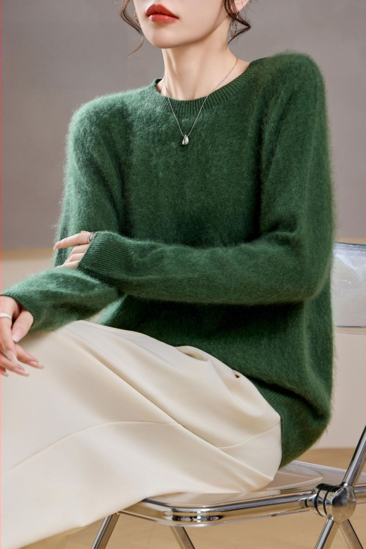 [Serie Fleece] Pulover din cașmir periat fără cusături, 5% cașmir, 95 lână, cu guler rotund/decolteu în V, 25 de ani nou