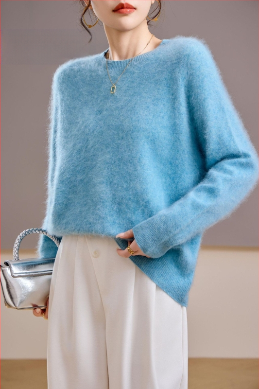 [Serie Fleece] Pulover din cașmir periat fără cusături, 5% cașmir, 95 lână, cu guler rotund/decolteu în V, 25 de ani nou